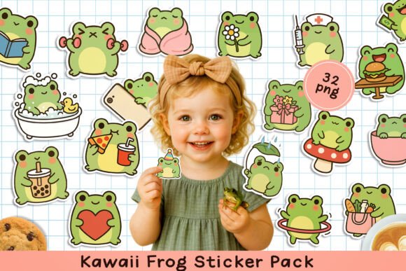 Download Cute Kawaii Frog Printable Stickers. PNG - Printable Collection