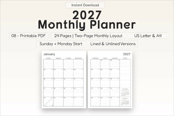 Download 2027 Monthly Planner Printable PDF - Printable Collection