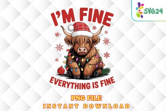Download I'm Fine Highland Cow Xmas PNG - Premium Resources