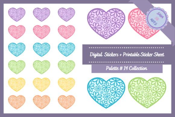 Download Floral Hearts Printable Digital Stickers - Printable Collection