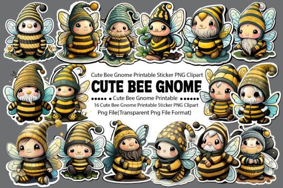 Download Cute Bee Gnome Printable Sticker PNG Bu - Printable Collection