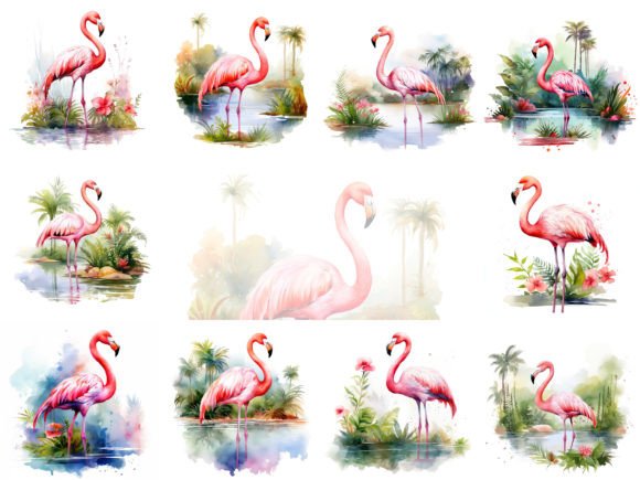 Download Flamingo Watercolor Clipart Images Set - Premium Bundle